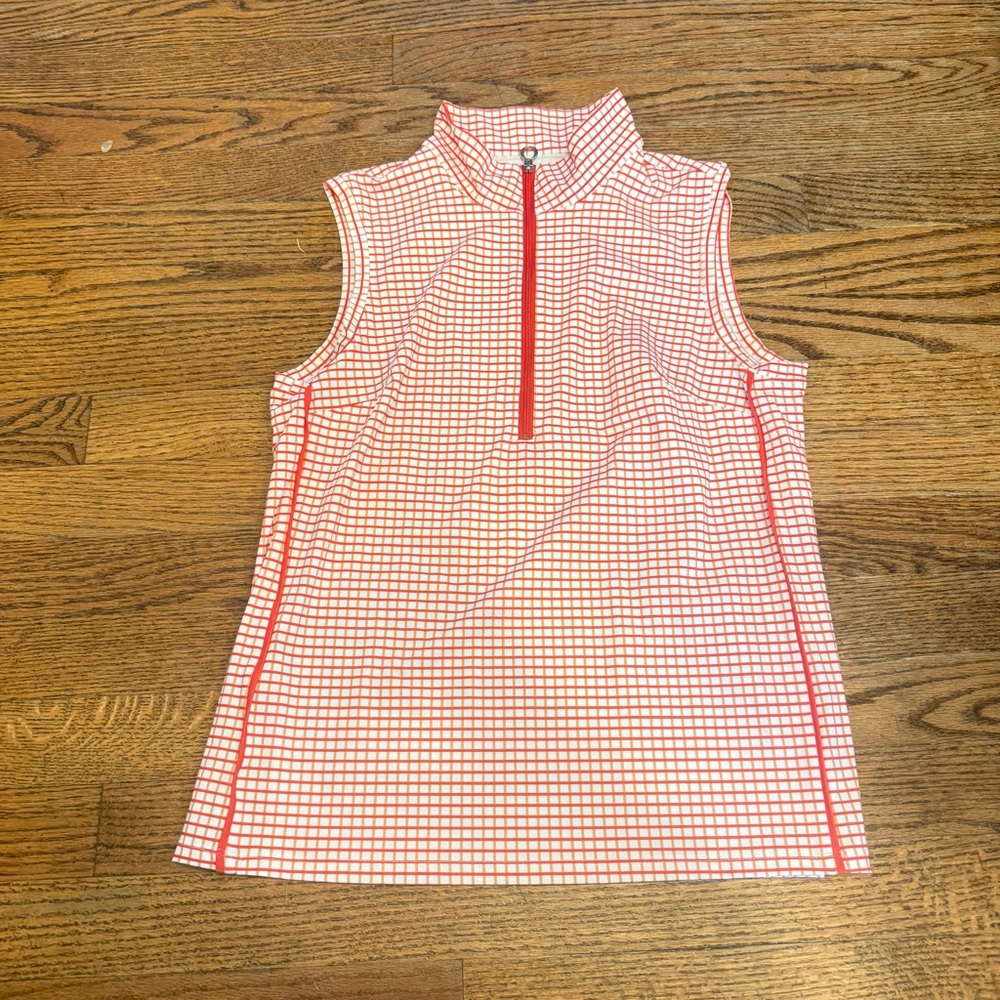 KINONA Sleeveless Quarter-Zip Top - Red/White Check (Size Small) ⛳